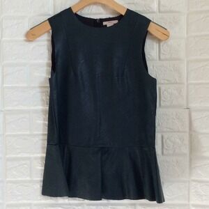 H&M Black Faux Leather Peplum Sleeveless Top Round Neck Size 4